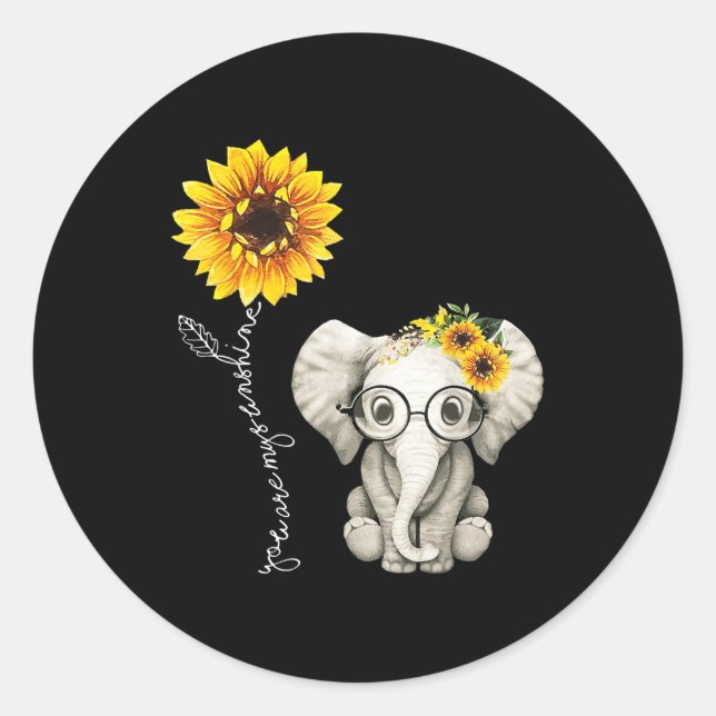 Pegatina Redonda Eres Mi regalo Hippie Sunflower Elephant (Anverso)