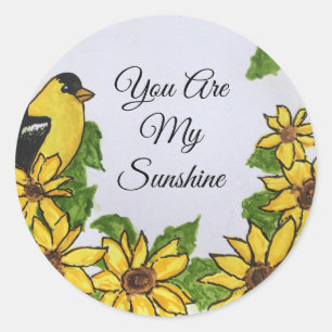 Pegatina Redonda Eres Mi Sunshine Happy Bird Sunflower