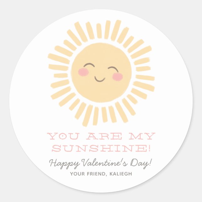 Pegatina Redonda Eres mi Sunshine Kids Classroom Valentine Day (Anverso)