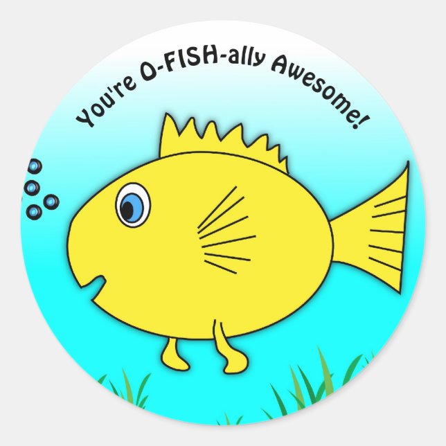 Pegatina Redonda Eres O-Fish-ally Awesome Swimming Goldfish (Anverso)
