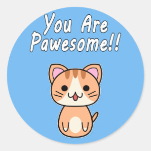 Pegatina Redonda Eres Pawesome!! Gato Atigrado Jengibre Escritura B