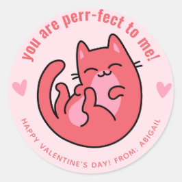 Pegatina Redonda ¡Eres Perr-fecto! Valentine de clase Cute Cat