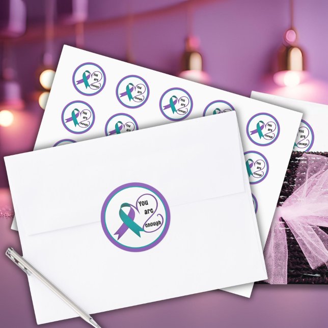 Pegatina Redonda "Eres suficiente" curando la esperanza Minimalista ("You Are Enough" Stickers for Envelopes, Water Bottles, Love and Encouragement, Suicide Prevention)