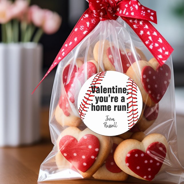 Pegatina Redonda Eres un favorito de San Valentín de Béisbol de car (You're a Home Run Baseball Valentine Favor Classic Round Sticker)