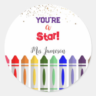 Pegatina Redonda Eres un Star Crayon Star Design para profesores