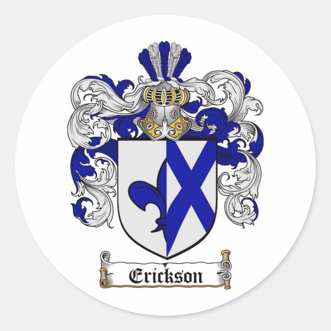 PEGATINA REDONDA ERICKSON FAMILIAR CREST - ERICKSON COAT OF ARMS (Anverso)