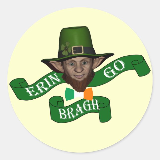 Pegatina Redonda Erin go bragh divertido leprechaun (Anverso)