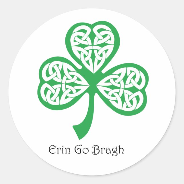 Pegatina Redonda Erin Go Bragh shamrock con nudo celta (Anverso)