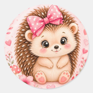 Pegatina Redonda Erizo Adorable Con Flores Para Amantes De Los Anim