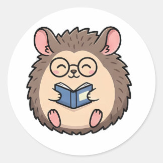 Pegatina Redonda Erizo Bibliófilo