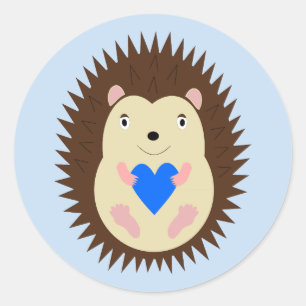 Pegatina Redonda Erizo Corazón Azul Niño