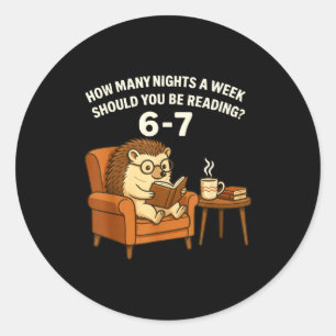 Pegatina Redonda Erizo Divertido Leyendo Libro 67 Seis Siete Meme 