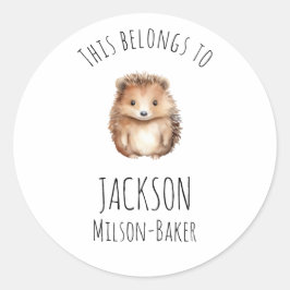 Pegatina Redonda ¡Erizo Lindo! Personalizado "esto pertenece a"