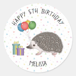 Pegatina Redonda Erizo pigmeo africano animal - Feliz cumpleaños