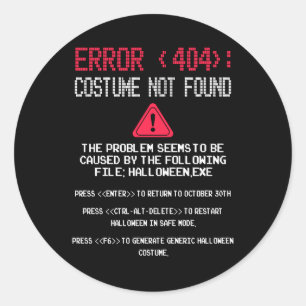 Pegatina Redonda Error de Halloween 404 Costume No Encontrado Funn 