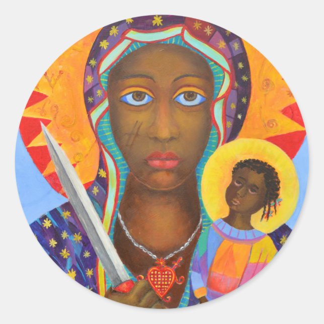 Pegatina Redonda Erzulie Dantor Black Madonna Voodoo Nueva Orleans (Anverso)