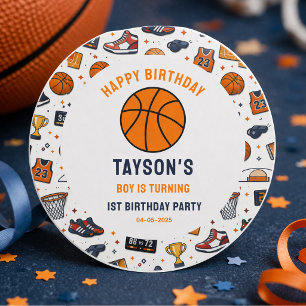 Pegatina Redonda Es Baloncesto Hora del Juego Cumpleaños número 1 A