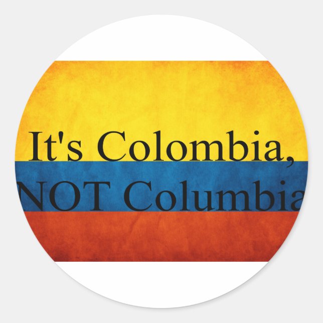 Pegatina Redonda Es Colombia, NO Columbia (Anverso)