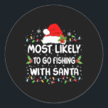 Pegatina Redonda Es Divertido Ir A Pescar Con Santa Christm<br><div class="desc">Es Divertido Ir A Pescar Con Navidades De Santa</div>