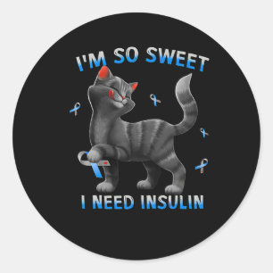Pegatina Redonda Es Dulce Que Necesito Insulina Diabetes Gatos Diab