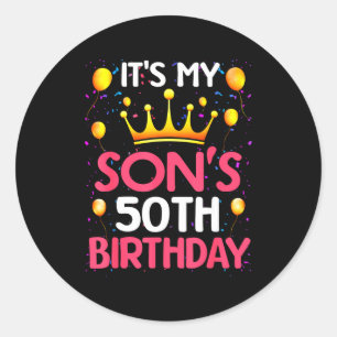 Pegatina Redonda Es el cumpleaños número 50 de mi hijo Feliz cumple