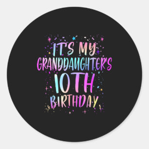 Pegatina Redonda Es el décimo cumpleaños de mi nieta Colorido 10 añ