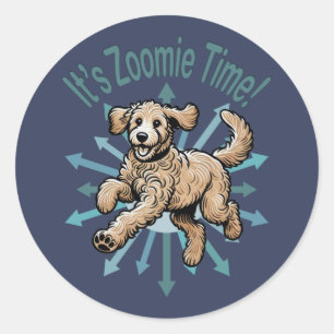 Pegatina Redonda Es el Doodle dorado de Zoomie Time