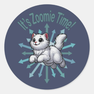 Pegatina Redonda Es el gato blanco de la época de Zoomie
