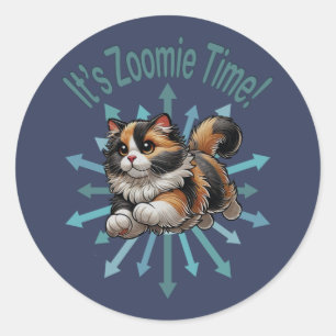 Pegatina Redonda Es el gato Zoomie Time Calico