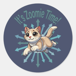 Pegatina Redonda Es el gato Zoomie Time Tan Bicolor