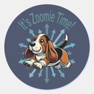 Pegatina Redonda Es el montón de tiempo basset de Zoomie