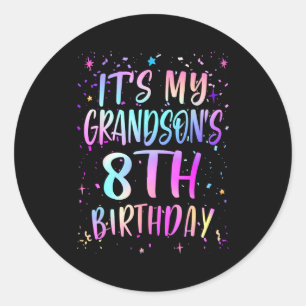 Pegatina Redonda Es el octavo cumpleaños de mi nieto Colorido Feliz