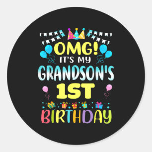 Pegatina Redonda Es el primer cumpleaños de mi nieto, dulce de 1 añ