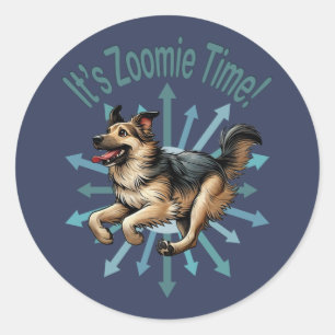 Pegatina Redonda Es el zoomie time Large Mutt