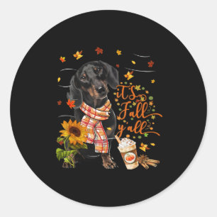 Pegatina Redonda Es Fall Y'all Dachshund Dog Thanksending Hallowe