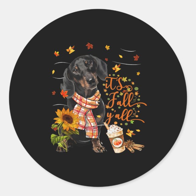 Pegatina Redonda Es Fall Y'all Dachshund Dog Thanksending Hallowe (Anverso)