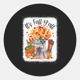 Pegatina Redonda Es Fall Y'all Schnauzer Dog Halloween Thanksgivi
