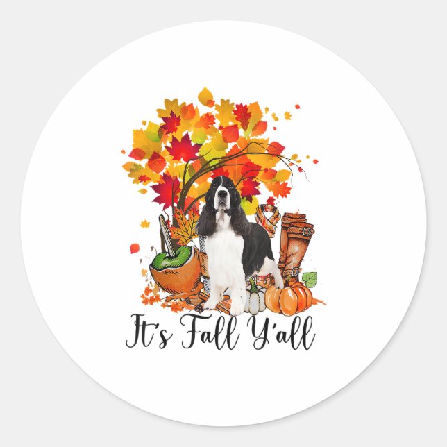 Pegatina Redonda Es Fall Y'all Springer Spaniel Dog Halloween Tha (Anverso)