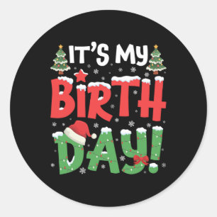 Pegatina Redonda Es gracioso que mi Navidad de cumpleaños tenga nav