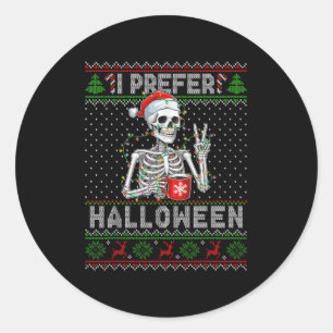 Pegatina Redonda Es gracioso que prefiera el esqueleto de Halloween