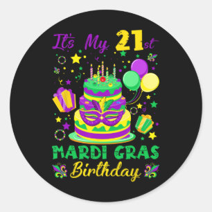 Pegatina Redonda Es gracioso que sea mi 21 cumpleaños del Mardi Gra