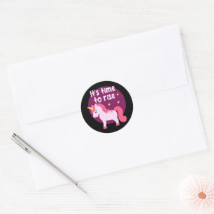 Pegatina Redonda Es hora de levantarse Kawaii lindo unicornio rosa
