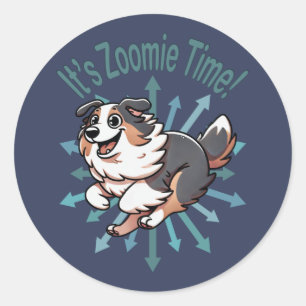 Pegatina Redonda Es hora de Zoomie Australian Shepherd