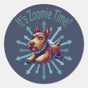 Pegatina Redonda Es hora de Zoomie Brown Scotty