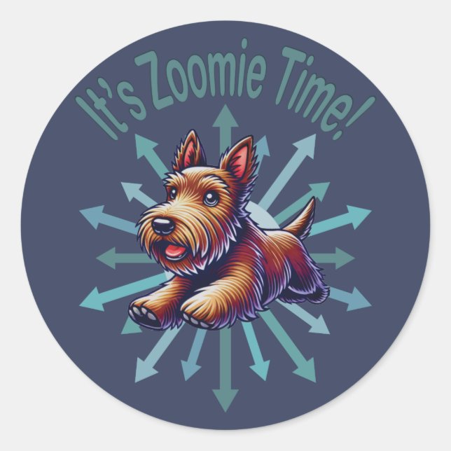 Pegatina Redonda Es hora de Zoomie Brown Scotty (Anverso)