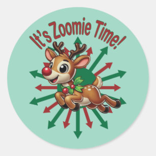 Pegatina Redonda ¡Es hora de Zoomie! Navidades renos