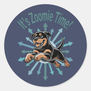 Pegatina Redonda Es hora de Zoomie Rottweiler