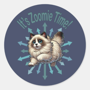 Pegatina Redonda Es Hora Zoomie Gato Ragdoll
