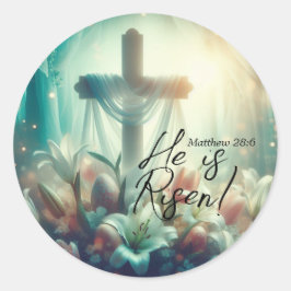 Pegatina Redonda Es la Cruz de Risen con los pimientos de Pascua y 