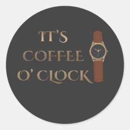 Pegatina Redonda Es la Hora del Café Humor de Café